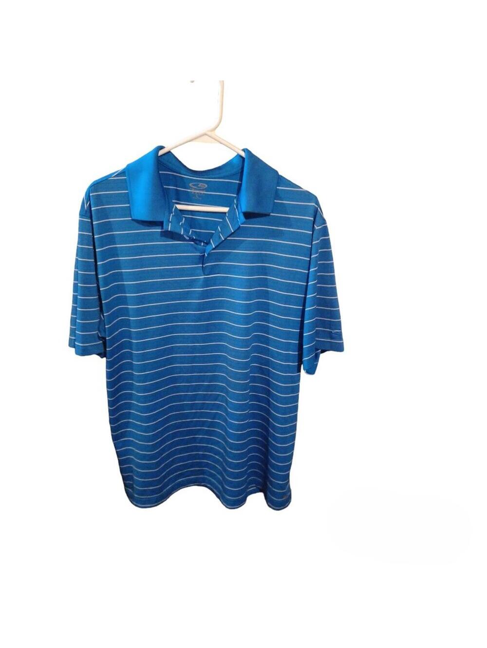 Champion Polo Shirt Blue With White Stripes EUC